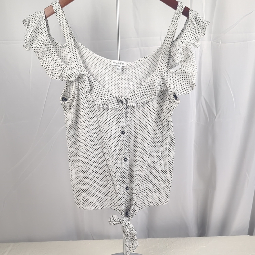Lovers + Friends White Polka Dot Ruffle Tie-Front Crop Top